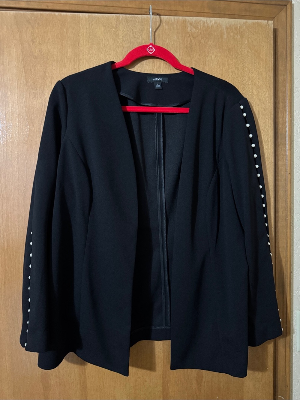 Alfani Black Open-Front Blazer with Pearl-Trim Sleeves